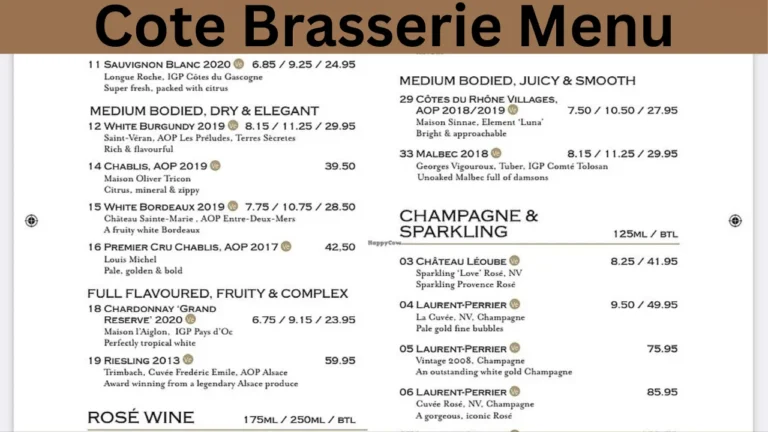 Cote Brasserie Menu