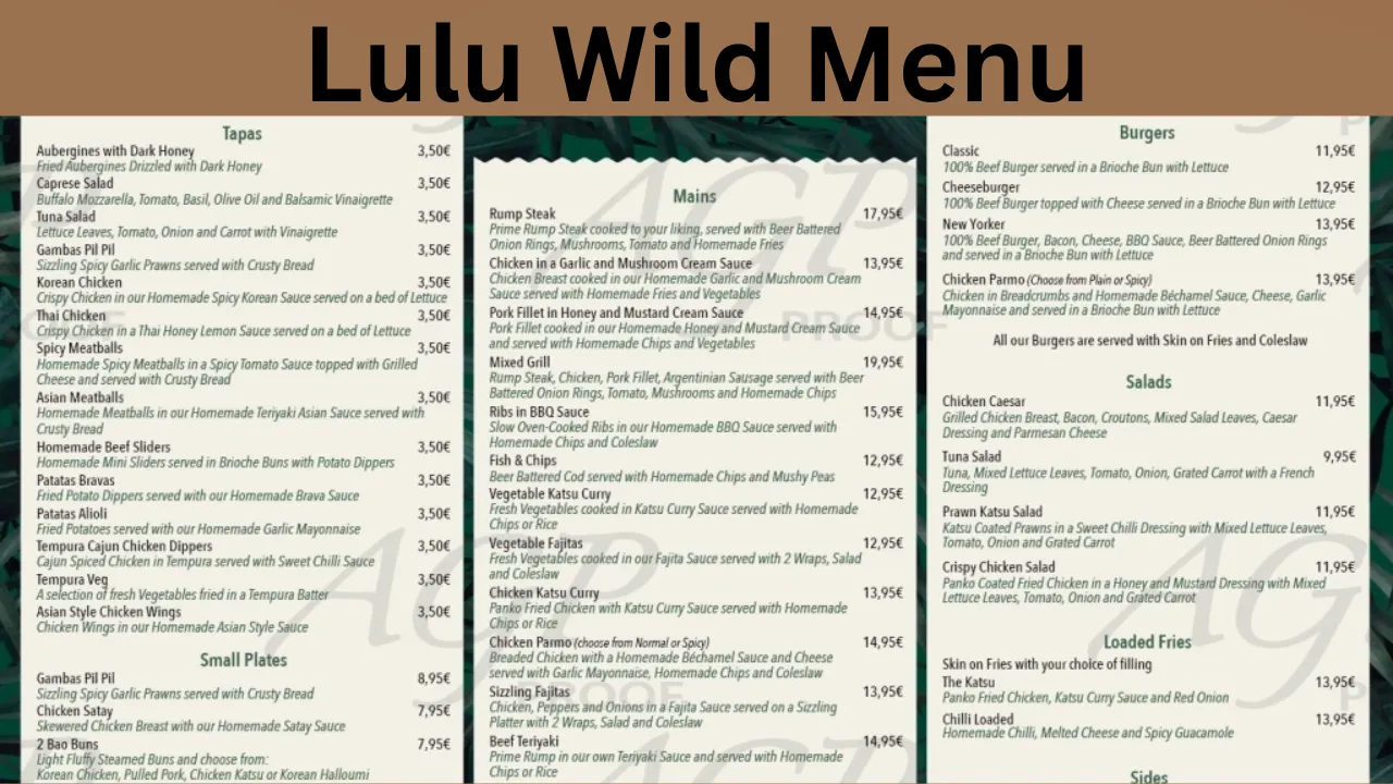 Lulu Wild Menu