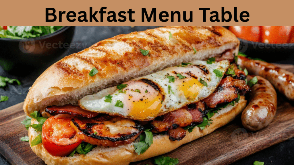 Breakfast Menu Table